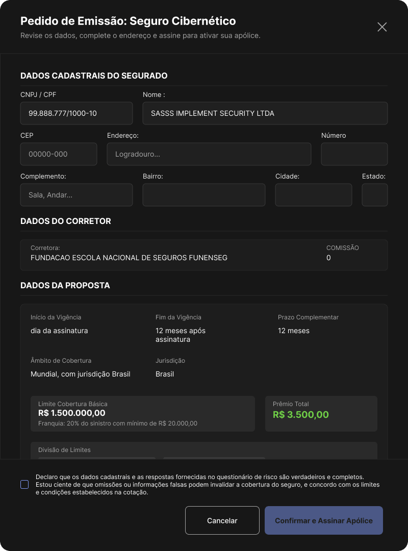 Configuração de cobertura